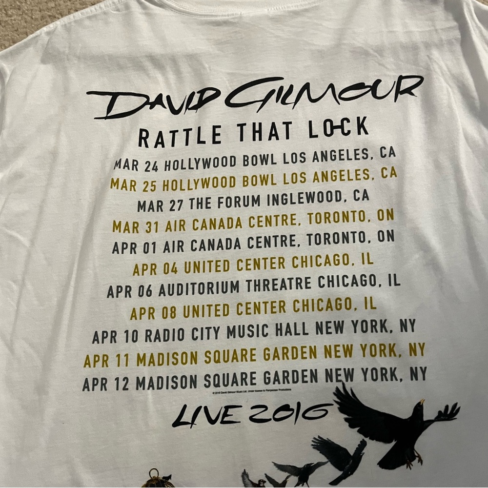 BRAND NEW DAVID GILMOUR RATTLE THAT LOCK 2016 TOUR MENS T SHIRT XL - Picture 4 of 5